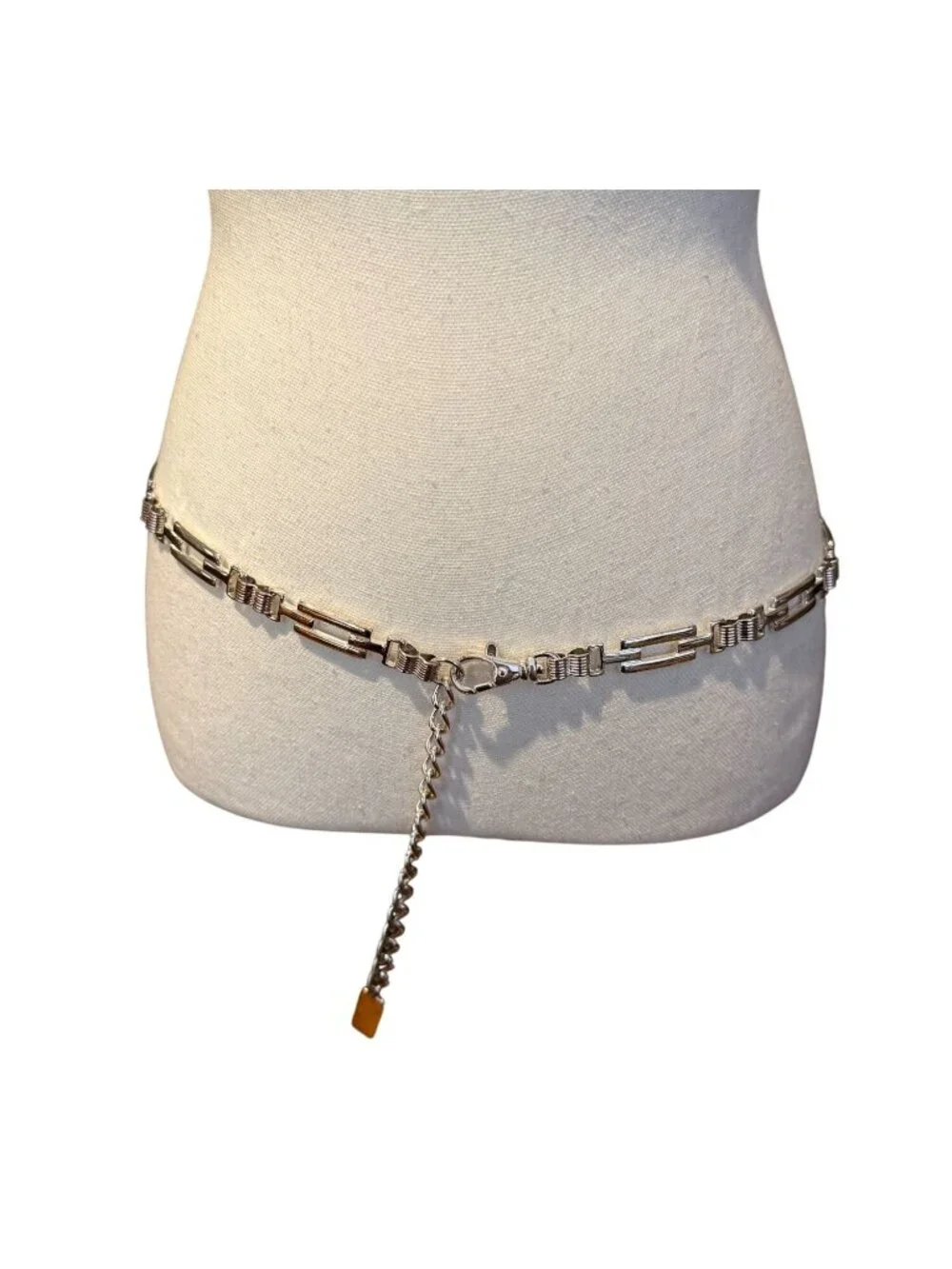 Vintage Silver-Tone Chain Link Belt Lobster Clasp Rectangle Geometric Y2K